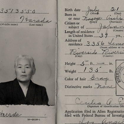 World War II Alien Registration for Ken Harada, born July 21, 1881 in Japan. Length of residence in United States 39 years, 7 months.