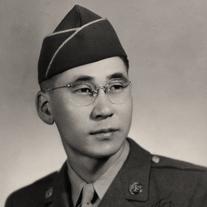 A young Roy Hashimura in military uniform and glasses. Photo is signed “To Sumi, Roy.”