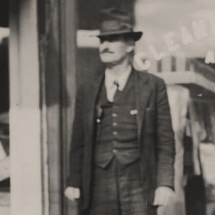 Jess Stebler in a three piece suit and hat, circa 1935-40.